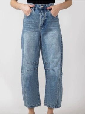 Aaron & Amber Barrel Wide Leg Blue Jeans Sz L